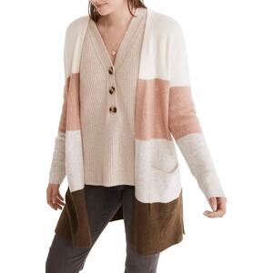 Madewell Striped Colorblock Cardigan Sweater open front long sleeve wool/alpaca